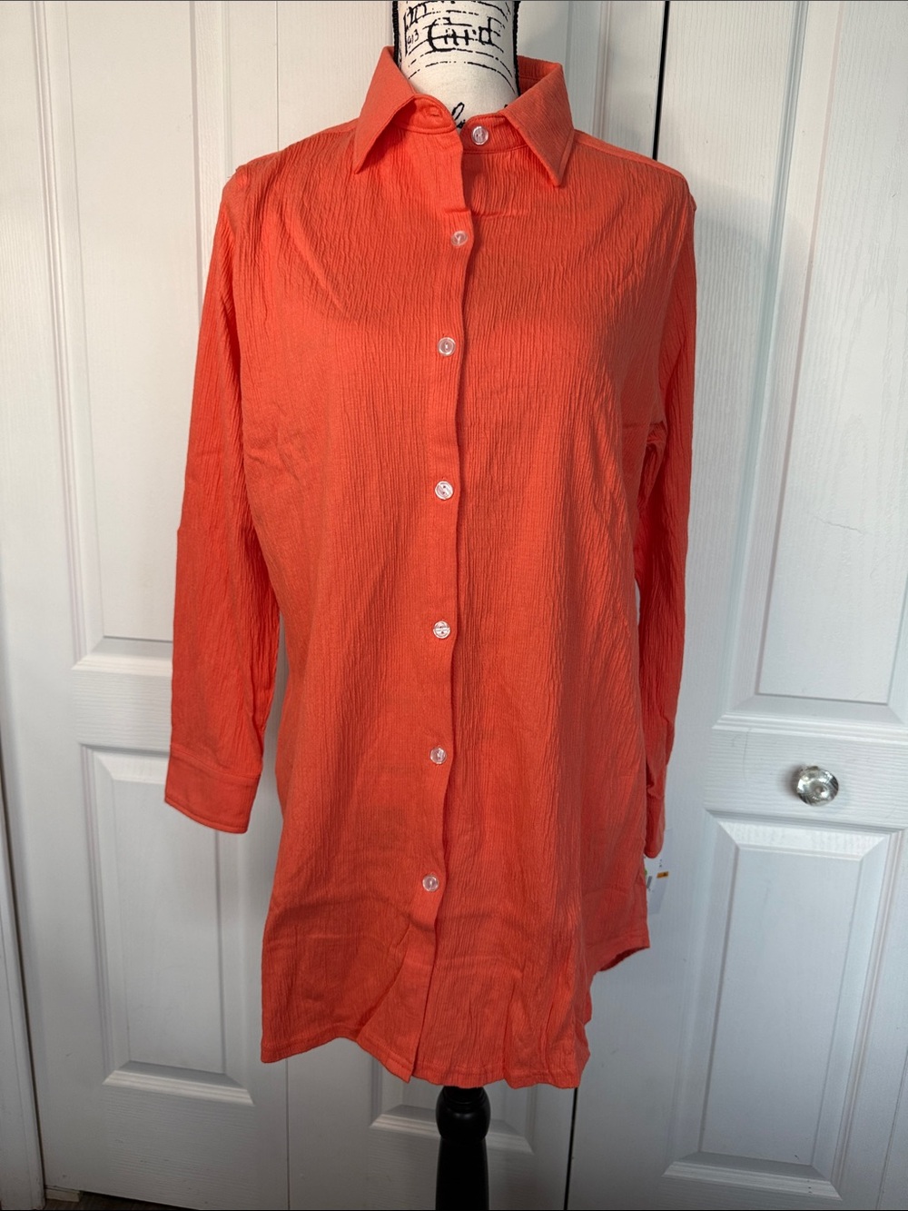 Maxine of Hollywood Cover Up Resort Button-Up Shirt in Coral
